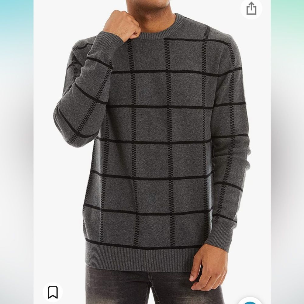 New! MAGCOMSEN Men's Casual Knit Sweater Crewneck Cotton 2XL Grey/Black